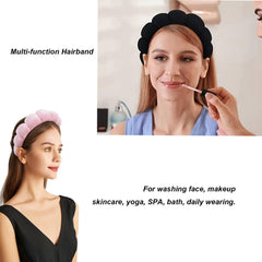 TYSSELY headband styled in spa setting adding comfort and cute look