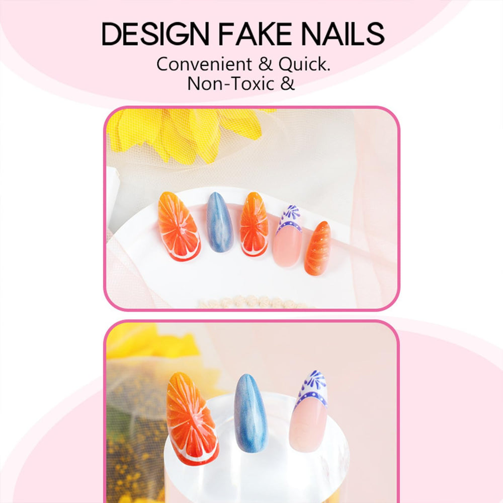 Close-up of Tyuimhx nail surface and 3D orange detail for long-lasting glossy finish
