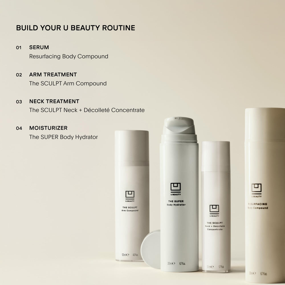 U Beauty 120ml size comparison beside a hand showing volume and travel-friendly benefit