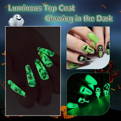 U-Shinein glowing green on nails in dark demonstrating bright nighttime impact