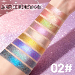 U-Shinein swatches on arm showing multichrome shifts and vivid color payoff