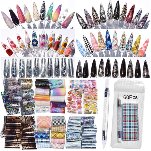 UARUOGP pack front view showing 60 mixed foil designs and tool for instant variety