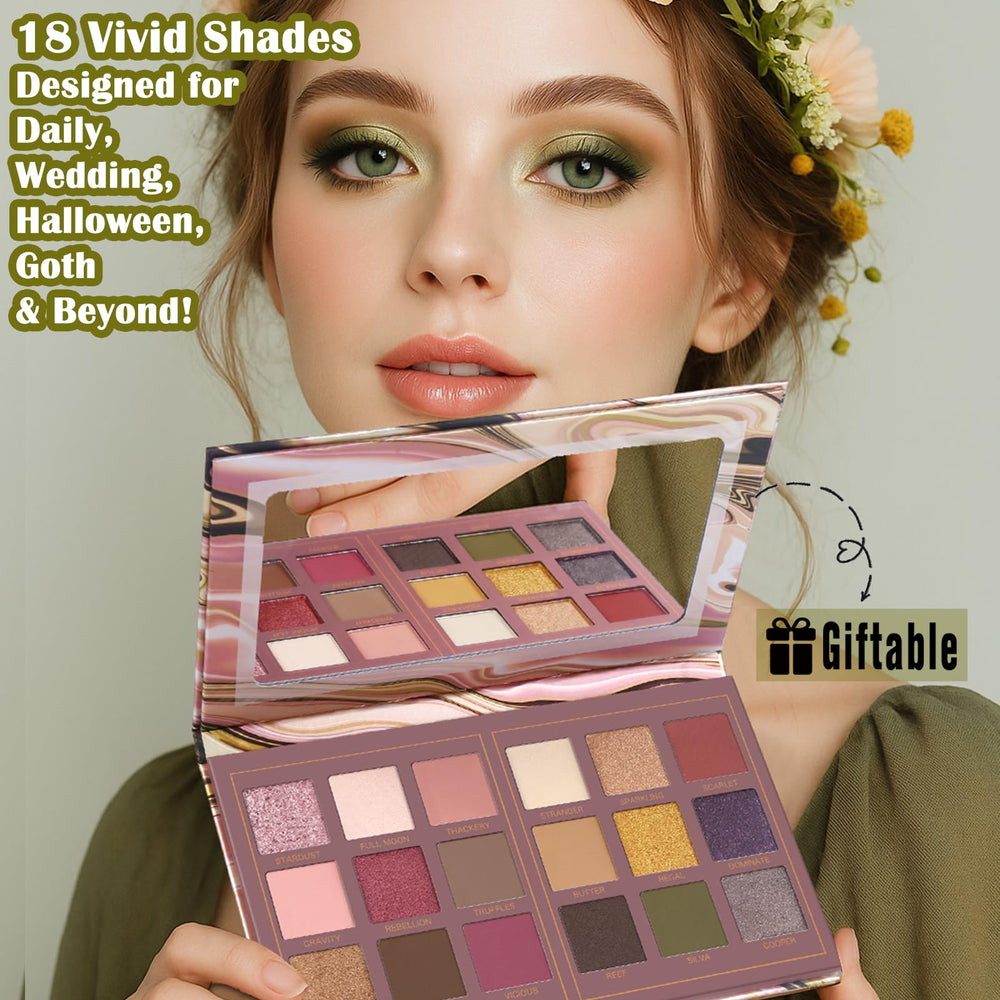 UCANBE 18-pan top view displaying mattes and shimmers for versatile looks