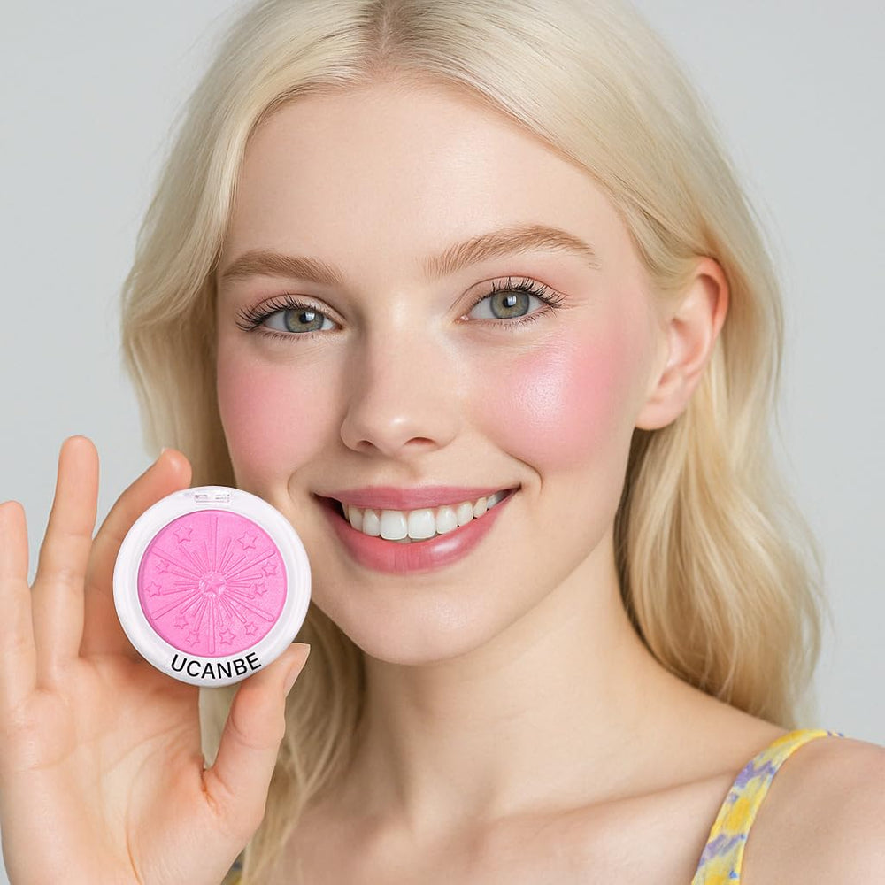 UCANBE applying blush to cheek for instant radiant glow