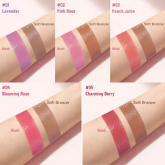 UCANBE blush swatch on arm showing buildable rosy pigment for fresh color