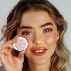 UCANBE brush applying blush to cheek for easy blending and quick everyday use
