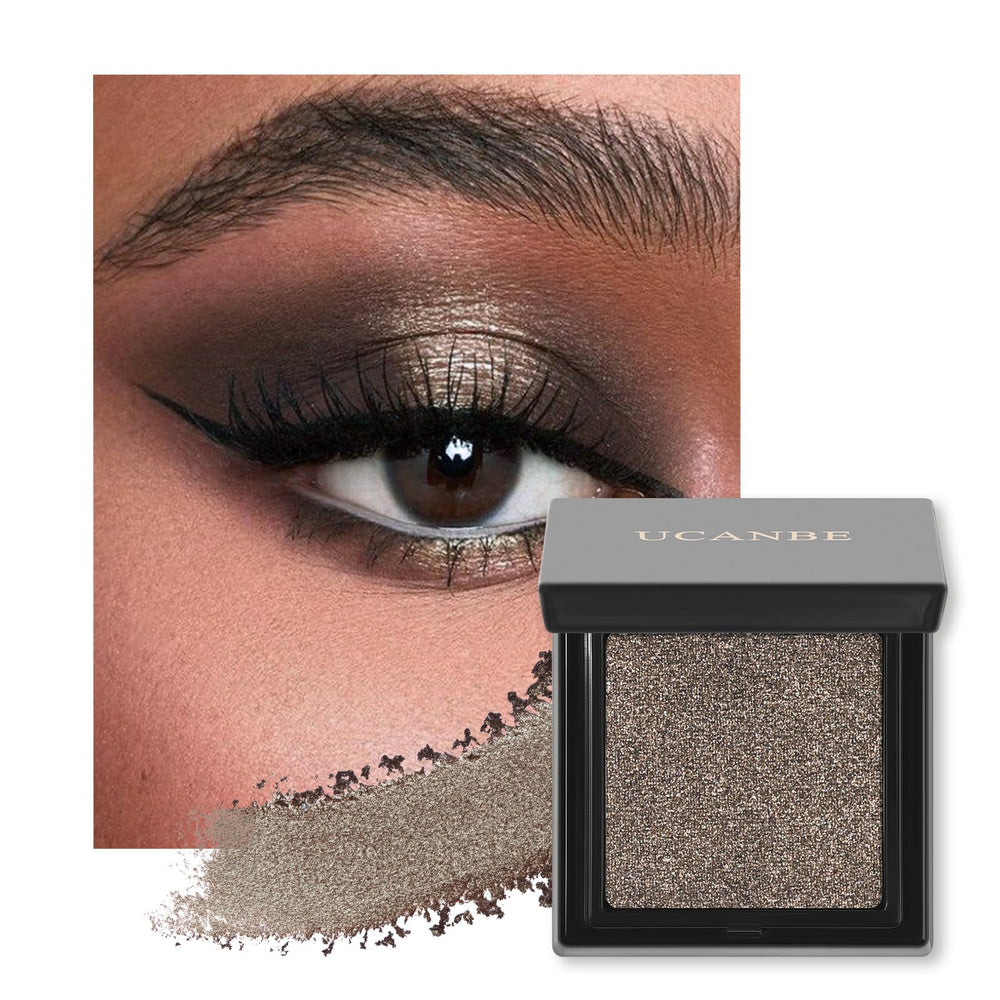 UCANBE cocoa brown shimmer front pan showing rich color and compact design benefits portability