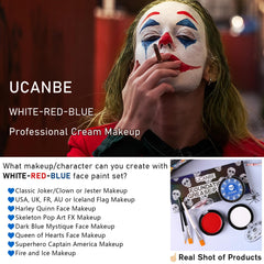 UCANBE model with Joker US-flag face paint showing bold, long-lasting color