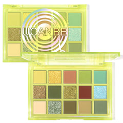 UCANBE front packaging showing compact green case and 15 shades for travel convenience