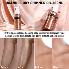 UCANBE leg shimmer with ruler for scale shows coverage and tint