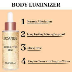 UCANBE liquid texture close-up demonstrating smooth blendable shine