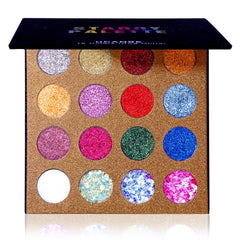 UCANBE palette front view showing 16 glitter shades for versatile looks