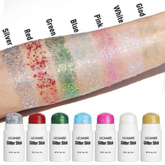 UCANBE glitter on lips and eye for dramatic makeup look and photo-ready sparkle