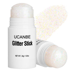 UCANBE white glitter stick front view showing compact design and portability benefit