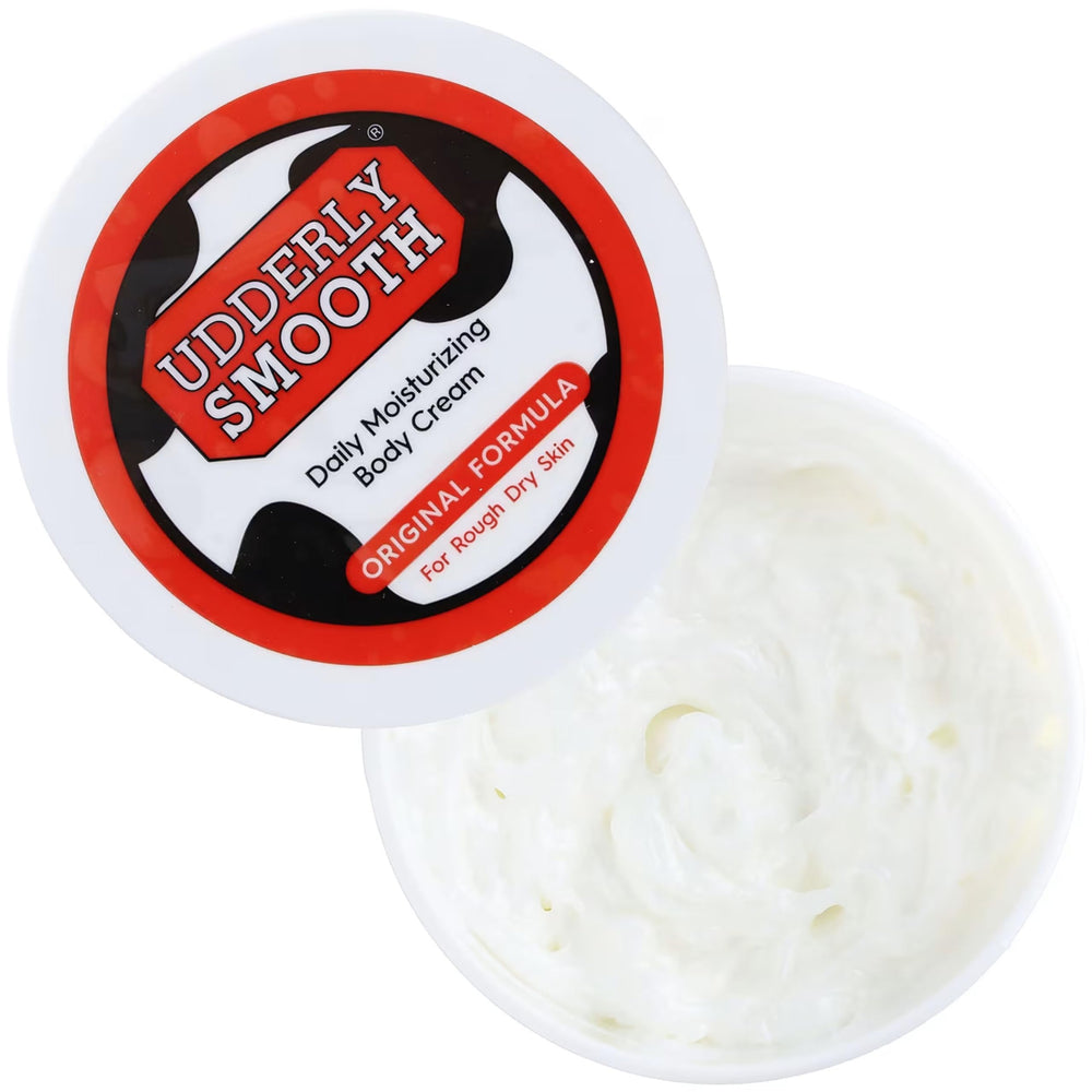 Udderly Smooth jar on bathroom counter as daily moisturizer display