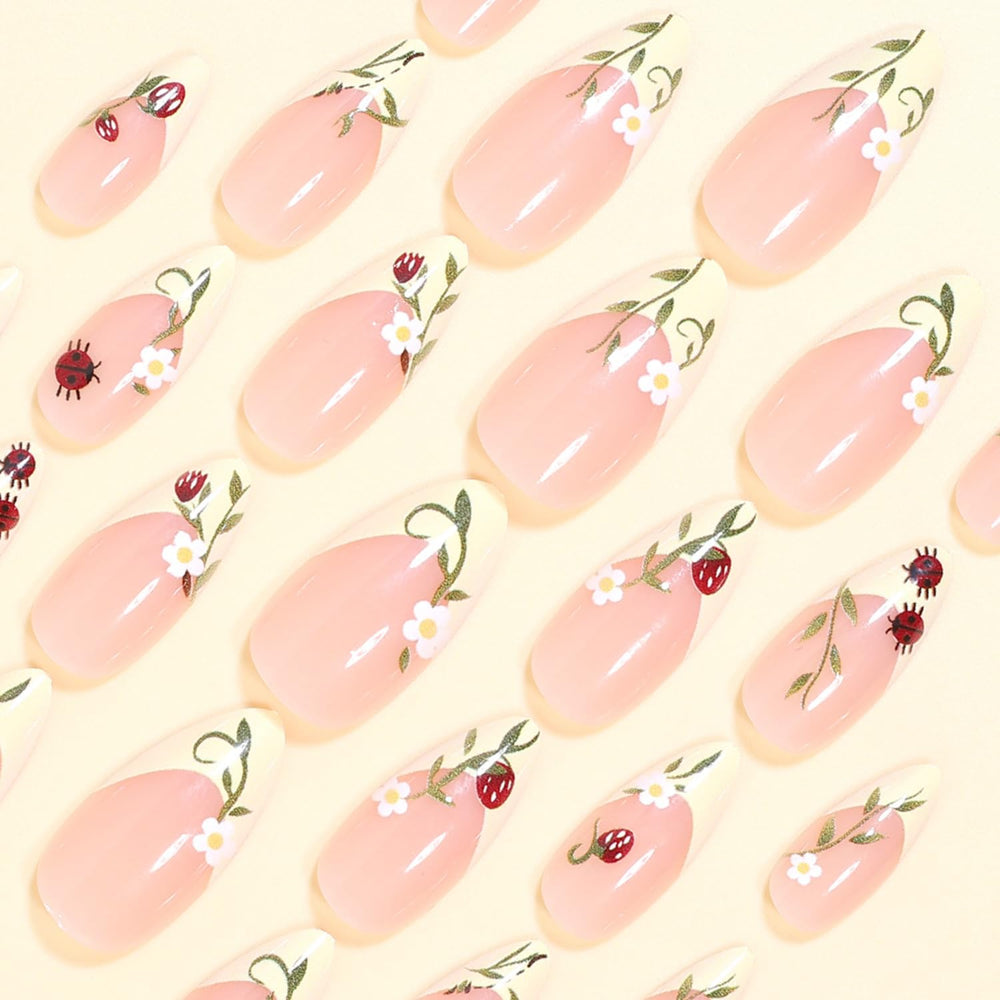 UEYRSEDB close-up of glossy almond nail texture highlighting smooth finish and natural look benefit