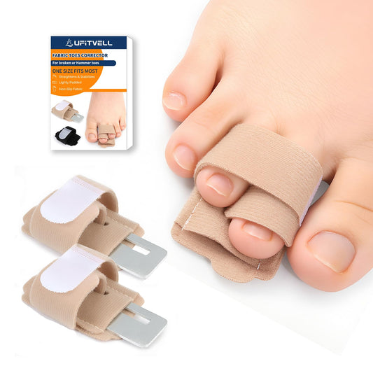UFITVELL front packaging showing two adjustable toe wraps and benefit of discreet support