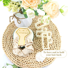 Uintoon scrunchie printed message close-up offering sentimental phrase benefit