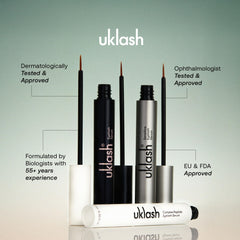 UKLASH bottle next to coin showing compact travel-friendly size