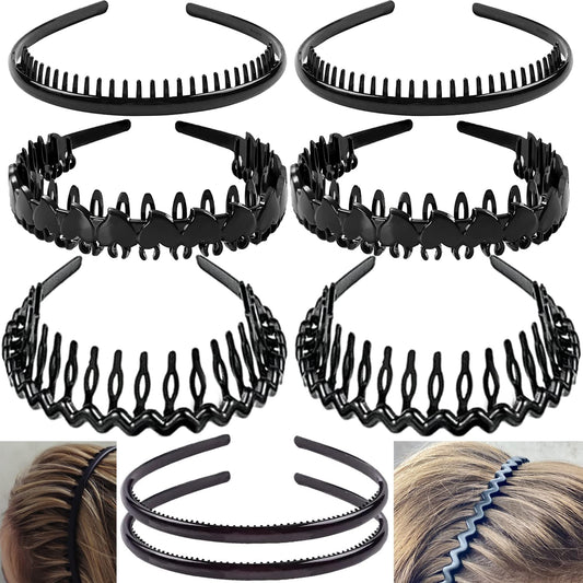 ULTIMUTE front view of eight black headbands showing pack and finish, useful for quick styling