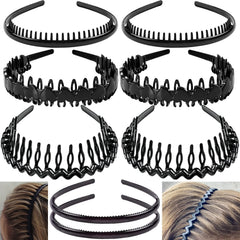 ULTIMUTE front view of eight black headbands showing pack and finish, useful for quick styling