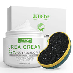 Ultrove front packaging showing tube and foot file, promotes easy home foot care