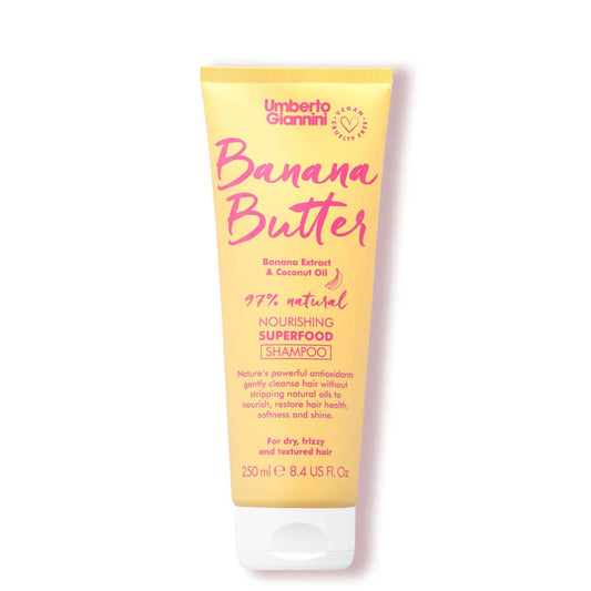 Umberto Giannini front bottle shot showing banana butter shampoo benefits