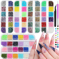 Umillars front packaging showing six colorful rhinestone boxes and included tools for easy storage