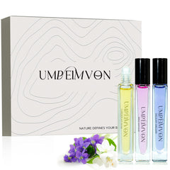 Umpeimvon front view of three roll-on bottles showing variety and convenience