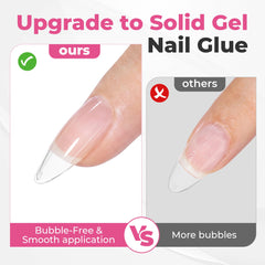 UNA GELLA being applied under a nail tip for precise placement benefit