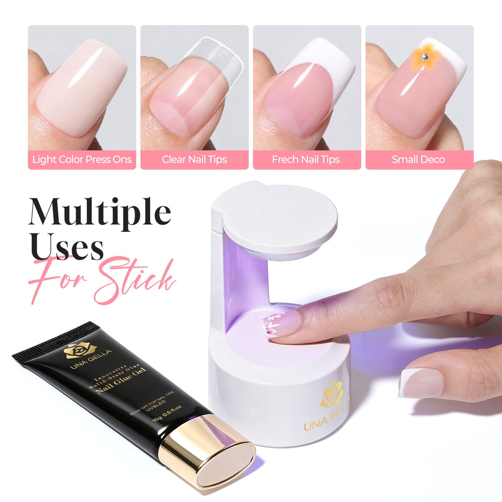 UNA GELLA applied on soft gel tip illustrating neat bond and smooth seam