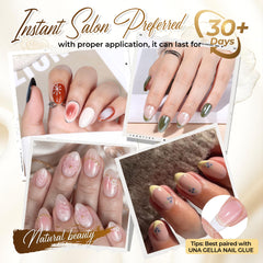 UNA GELLA close-up of clear short almond tip texture for smooth polish application