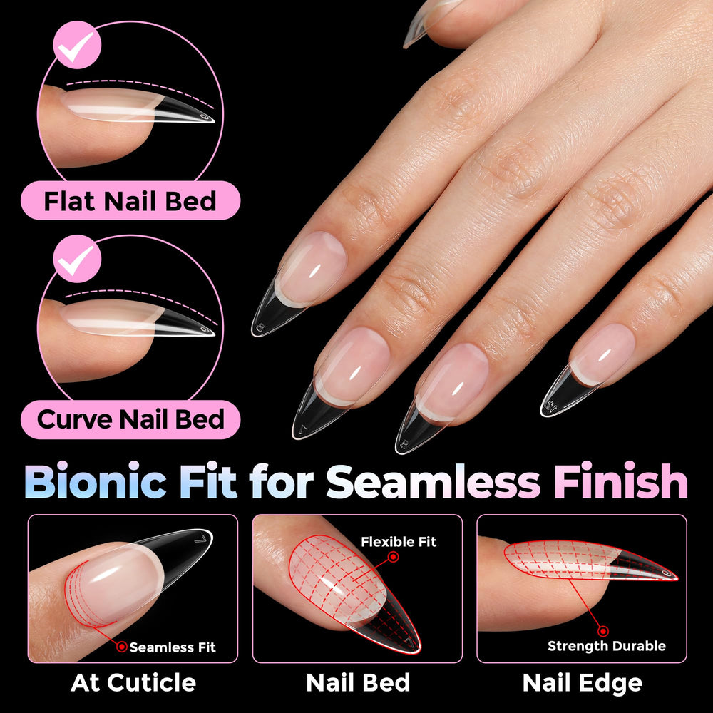 UNA GELLA clear tip edge showing thicker front and slim back for durability