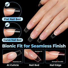 UNA GELLA clear coffin tip profile demonstrating pre-shaped salon contour