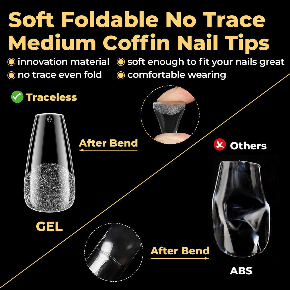 UNA GELLA close-up bending soft gel tip to show flex and crack resistance