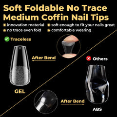 UNA GELLA close-up bending soft gel tip to show flex and crack resistance