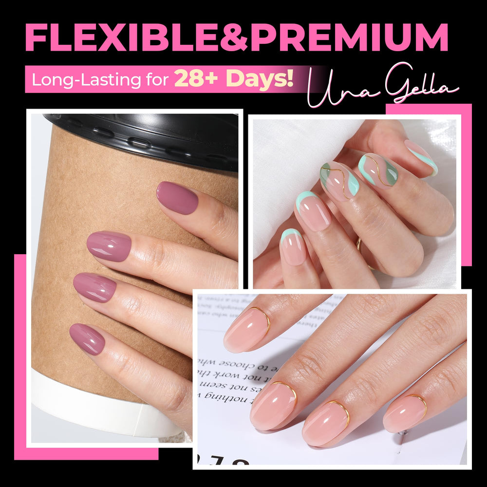 UNA GELLA close-up of soft-gel texture highlighting flexible, crack-resistant benefit