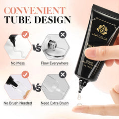 UNA GELLA cured nail gloss detail showing durable, high-shine bond on acrylic tip