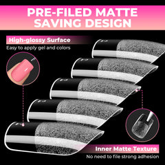 UNA GELLA tips paired with dip powder and gel to show system compatibility