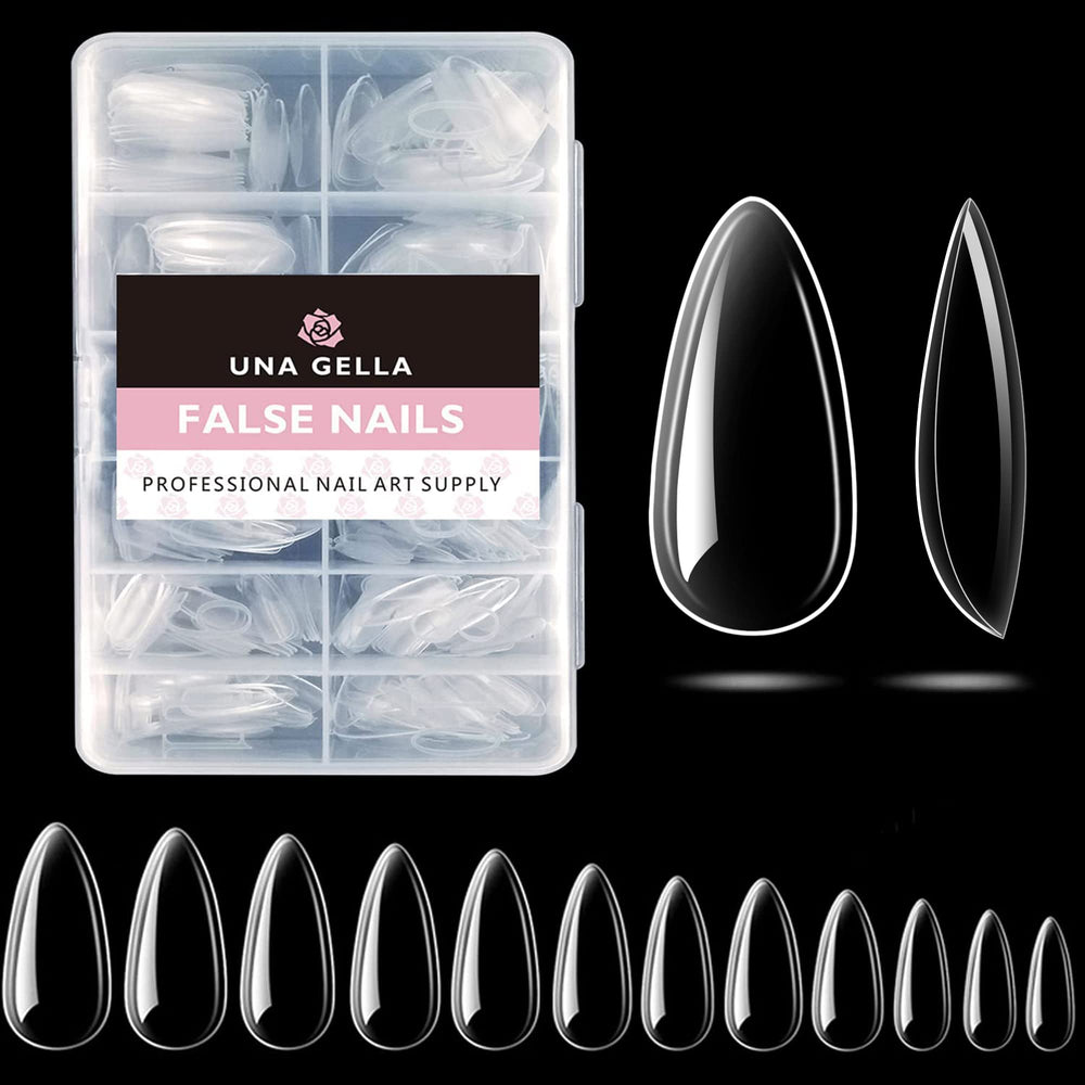 UNA GELLA front packaging showing 504 almond gel tips and benefits