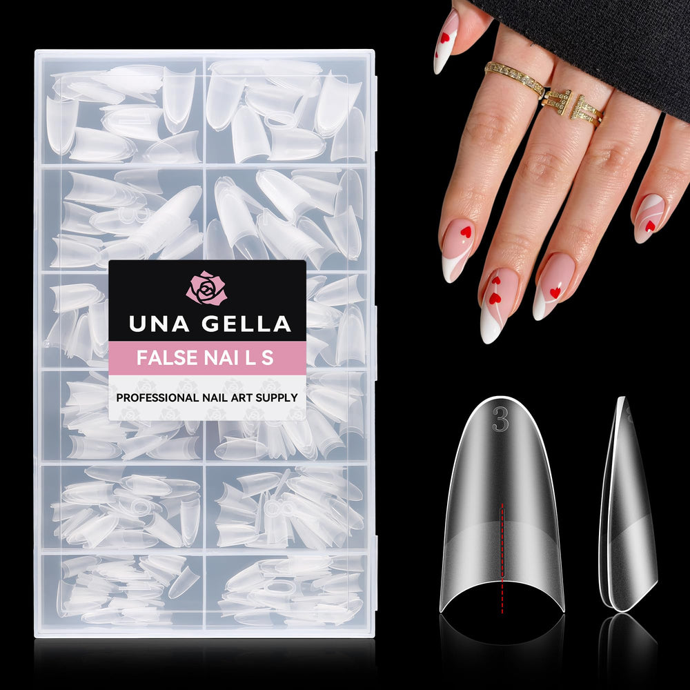 UNA GELLA front packaging showing almond medium tips and kit benefits