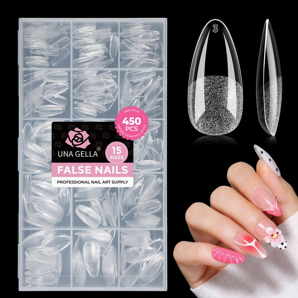 UNA GELLA front packaging showing almond medium gel tips and quantity benefit