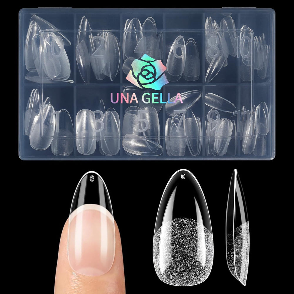UNA GELLA front packaging showing full 120-piece almond tips for easy selection