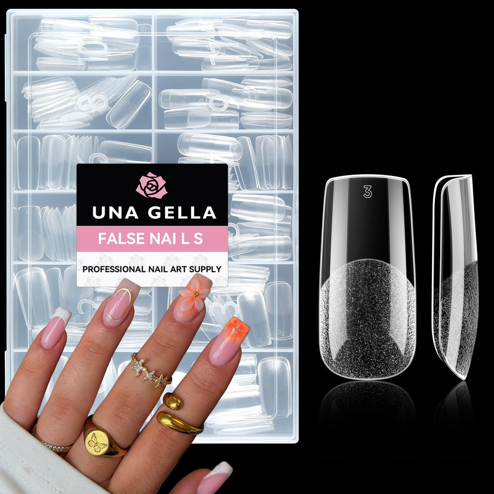 UNA GELLA front packaging showing 216 clear tips and easy storage benefit