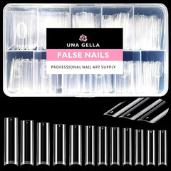 UNA GELLA front packaging showing 504 clear XXL tips and box for organized storage and convenience