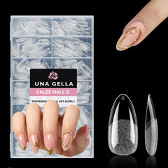 UNA GELLA front packaging showing 312 medium almond tips, clear and ready