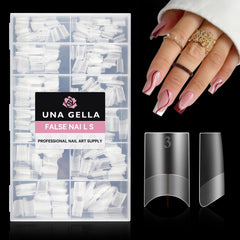 UNA GELLA front packaging showing 504pcs clear tips, clear organization and convenience