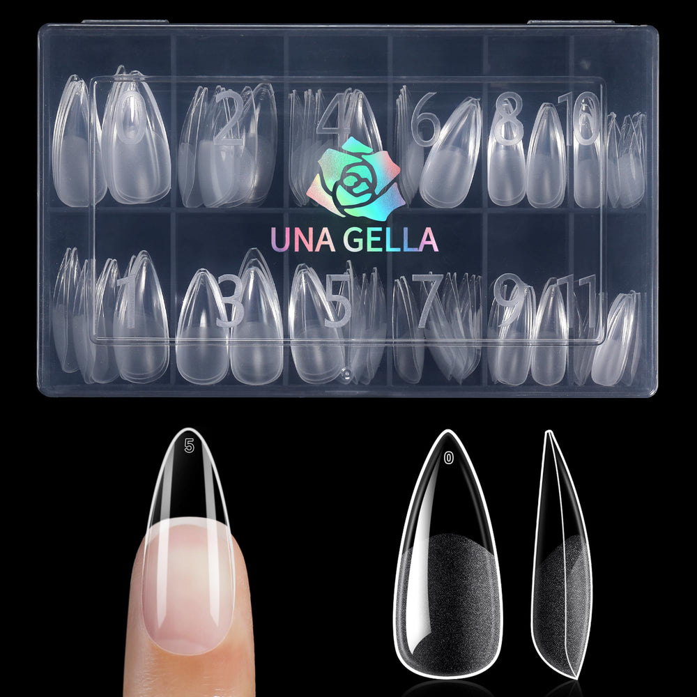 UNA GELLA front packaging showing organized 120-piece set and sizes, quick selection benefit