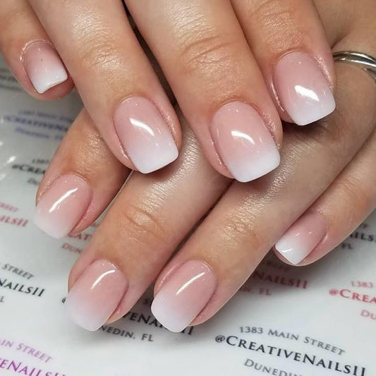 UNA GELLA front packaging showing ombre short square nails and kit contents benefit quick setup