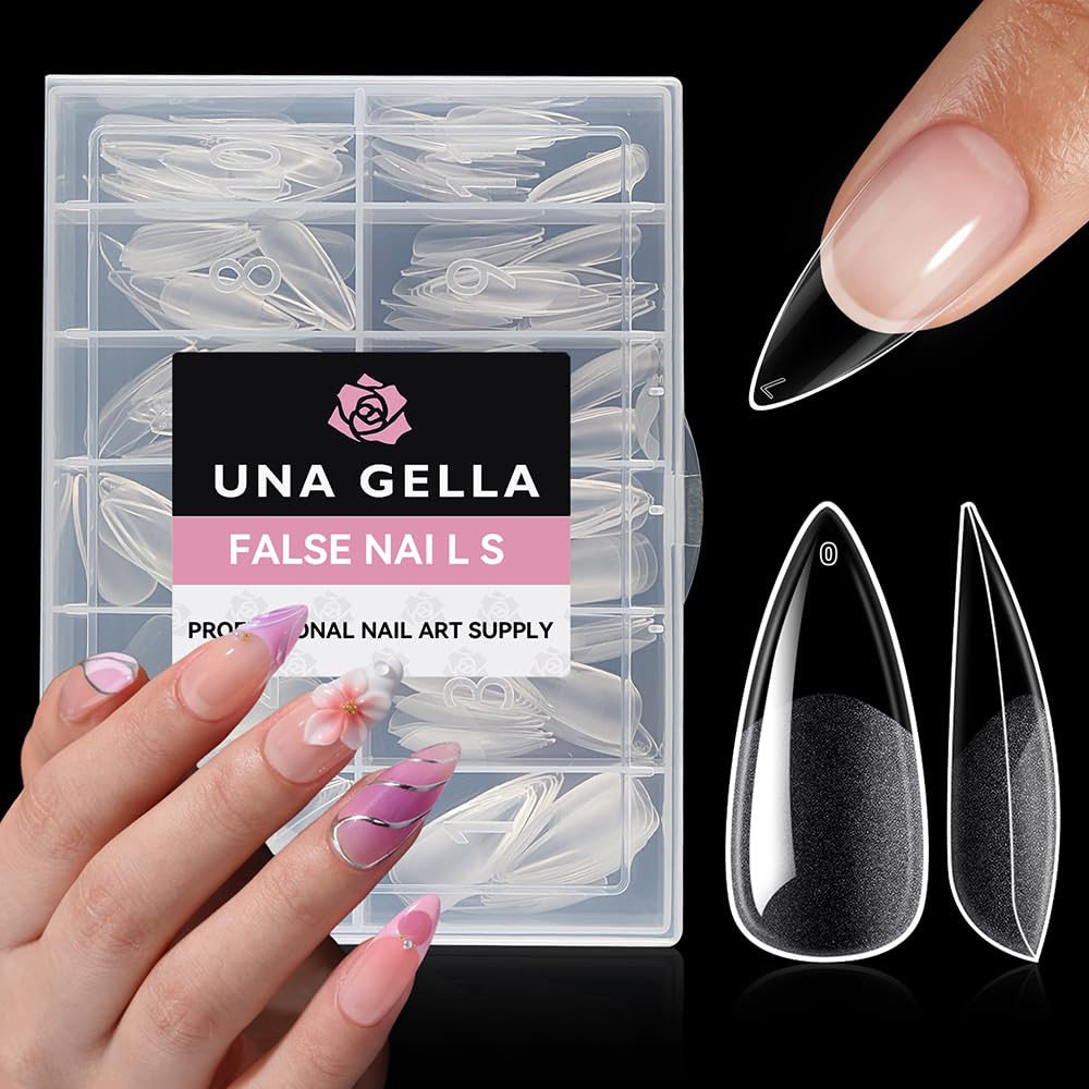 UNA GELLA front packaging showing 216-piece stiletto set and organization benefit